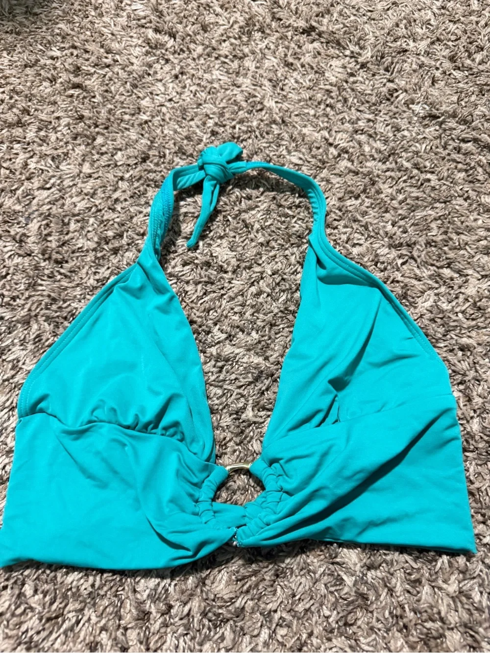 Carmen Marc Valvo Turquoise Halter Bikini Top with Center Ring